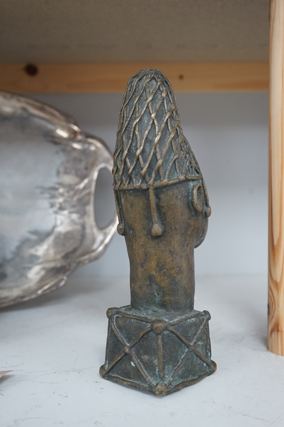 A Benin style bronze bust, 24cm